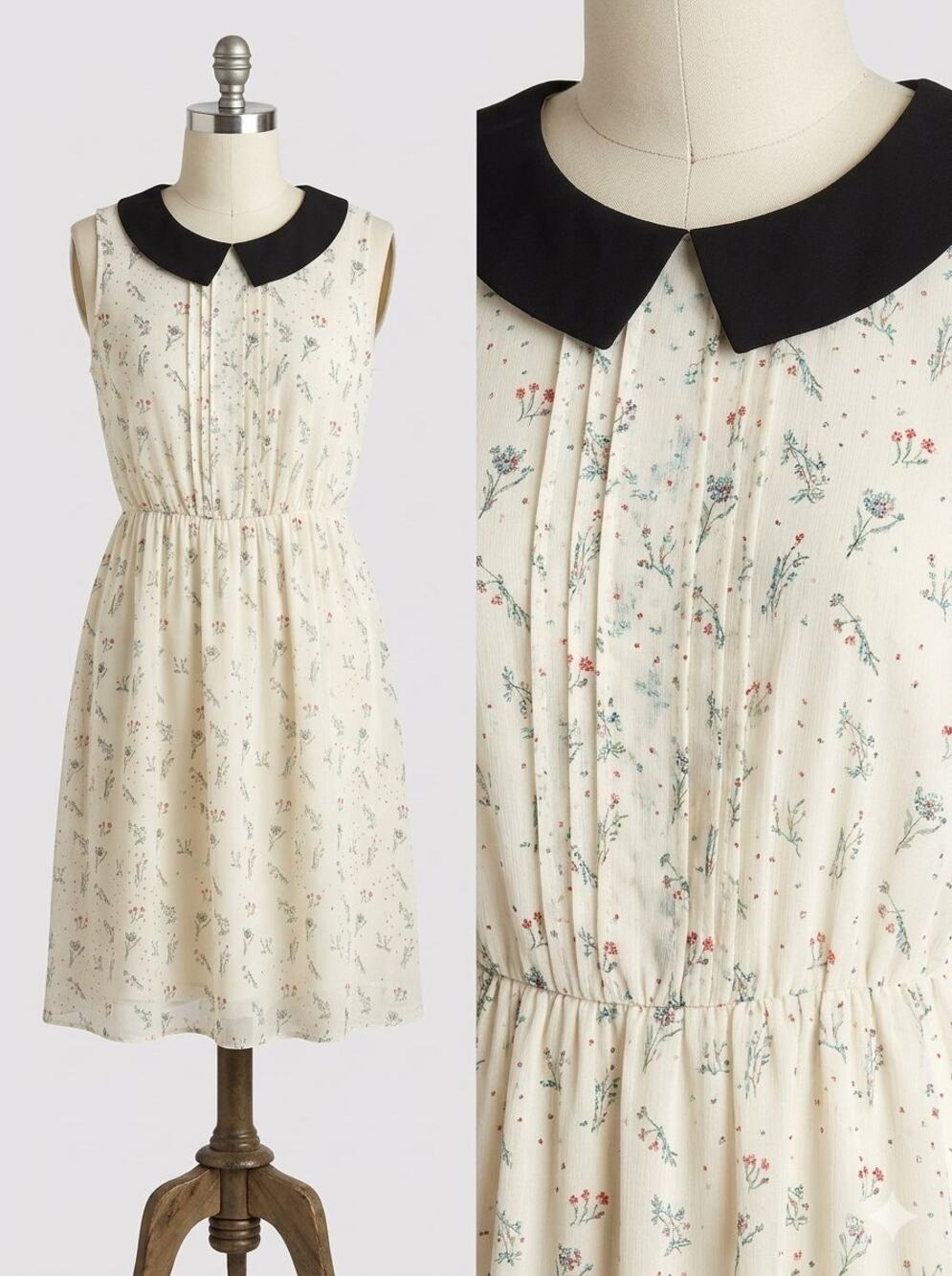 DownEast floral midi dress sleeveless cream XS